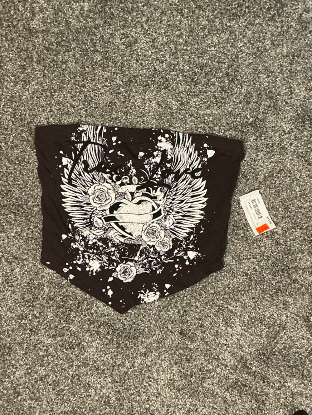 Mystique Boutique Black Tube Top with White Winged Heart Graphic